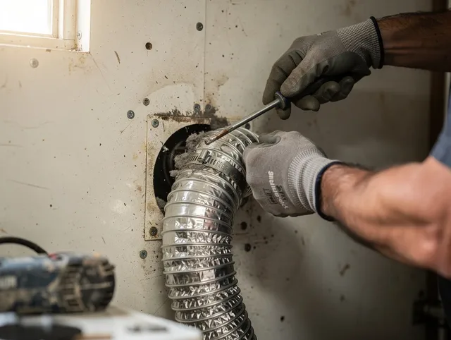 South Pasadena Dryer Vent Cleaning technician performing precise dryer vent hose installation in South Pasadena